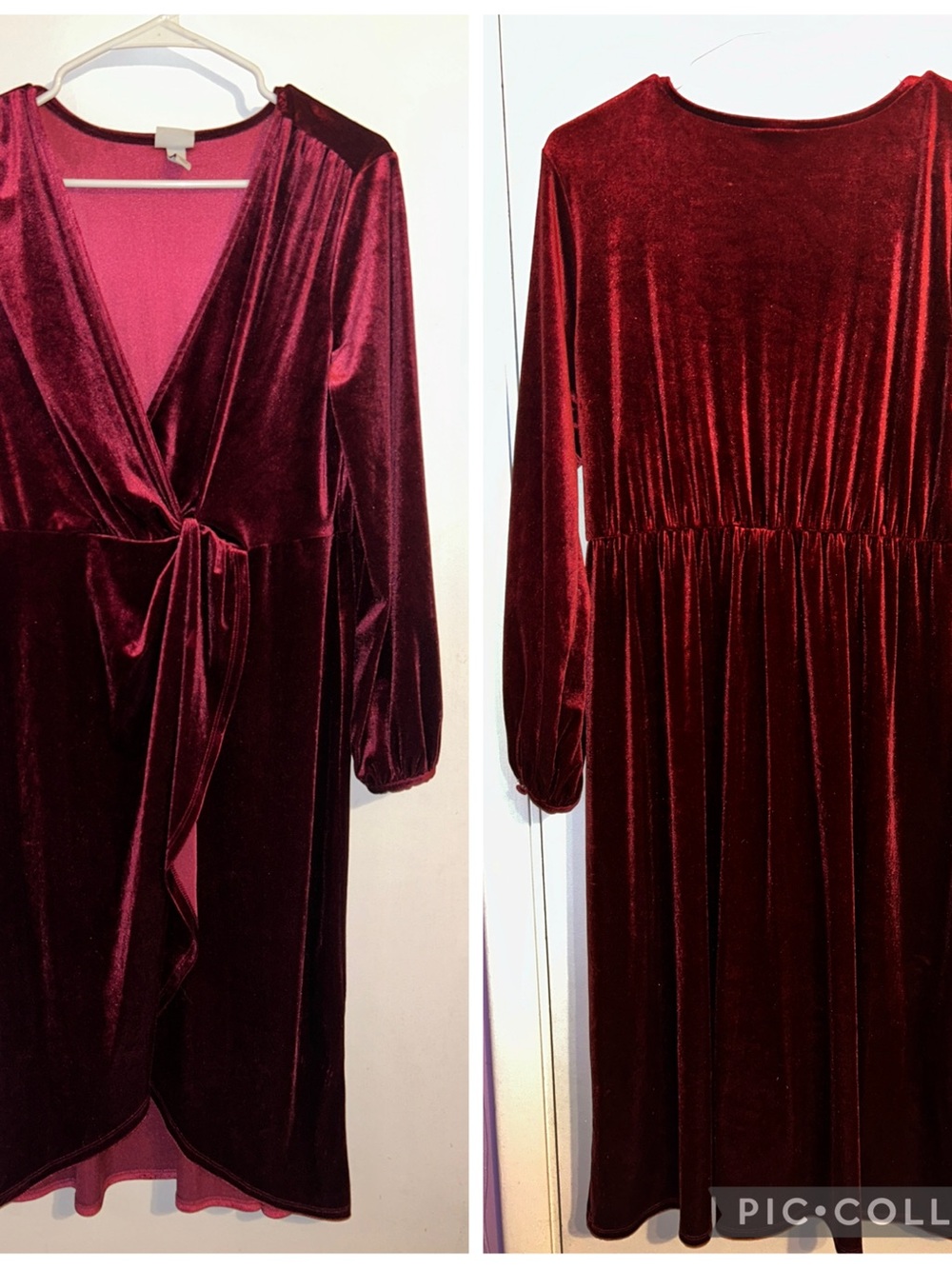 a new day Burgundy Velvet Long Sleeve Wrap Midi Dress